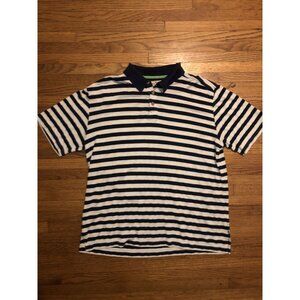 Tommy Bahama Men's Striped Polo Shirt L 70% Silk 30% Cotton Navy & White